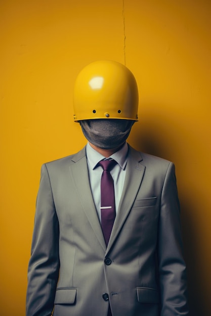 Ein Mann in einem Anzug und einem gelben Helm Digitalbild