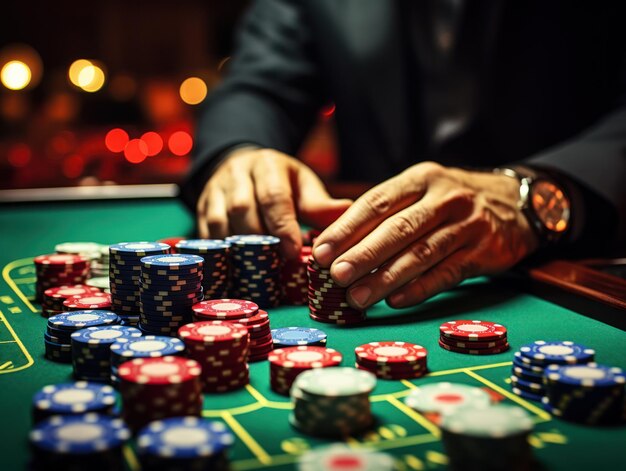 Foto ein mann in einem casino spielt und setzt casino-glücksspiel