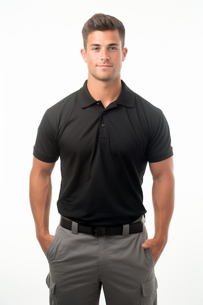 Foto ein mann in einem polo-hemd posiert für ein foto