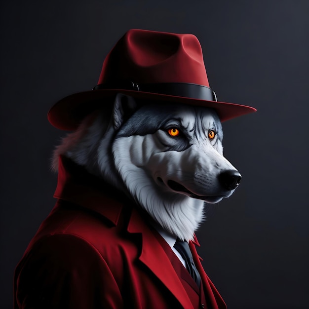 Foto ein mann in einem roten anzug und einer wolfsmaske.