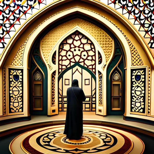 Foto ein mann in einem schwarzen gewand steht vor einer tür, auf der „al-arab“ steht.