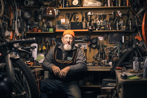 Ein Mann in einer Fahrradservice-Werkstatt