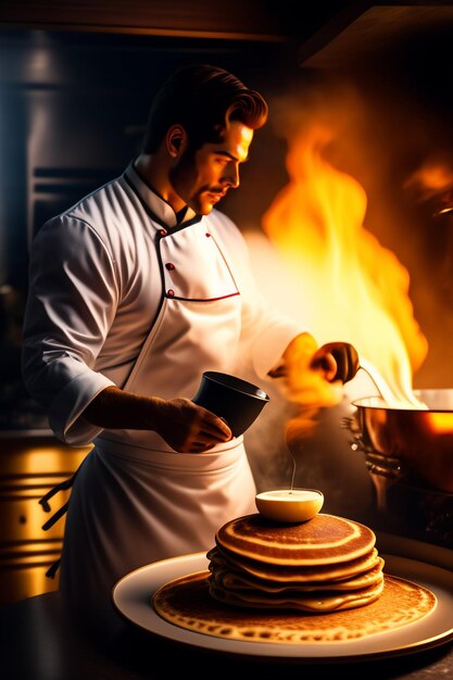 Ein Mann in einer Kochuniform kocht Essen