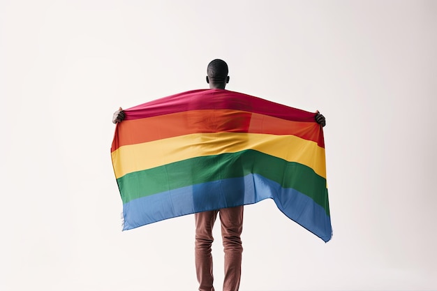 Ein Mann in einer Regenbogenfahne