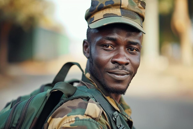 Foto ein mann in militäruniform mit rucksack