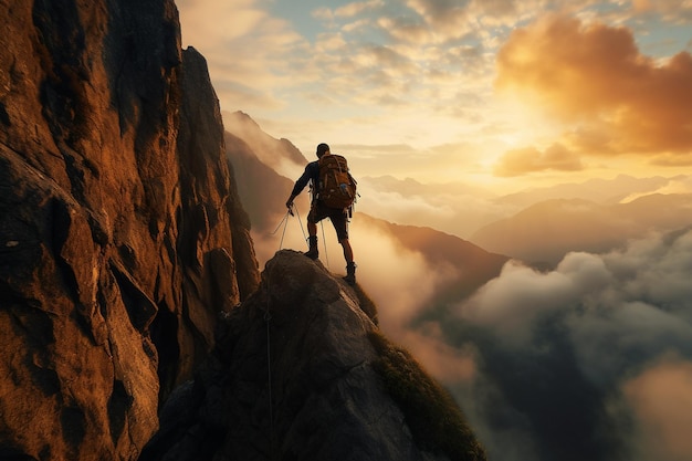 ein Mann kletterte auf eine Bergklippe