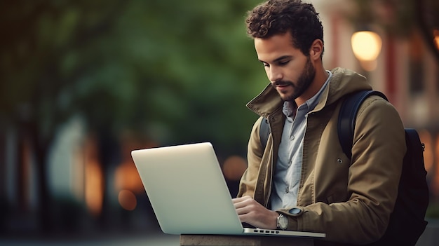 Ein Mann konzentrierte sich auf einen Laptop, der mit generativer KI-Technologie erstellt wurde