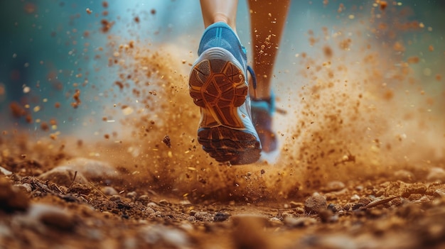 Foto ein mann läuft auf dem rocky trail