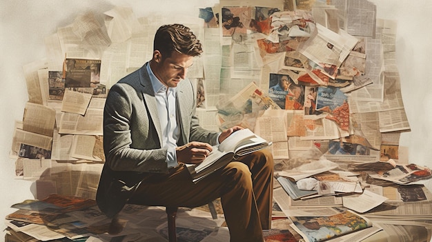 Ein Mann liest eine Zeitung. Datenvisualisierungsmarketing