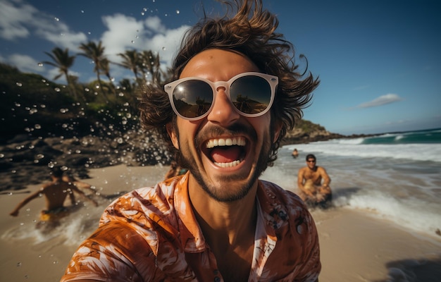 Ein Mann macht ein Foto am Strand