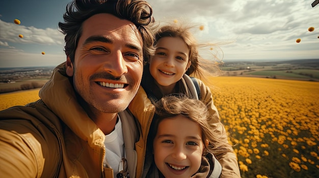 Ein Mann macht ein Selfie mit zwei kleinen Mädchen