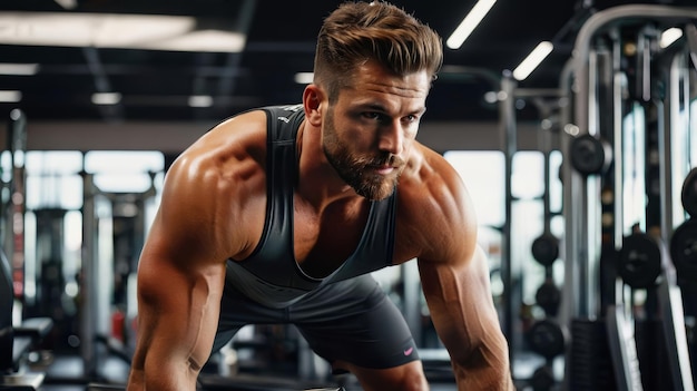 Ein Mann macht Push-Ups im Fitnessstudio