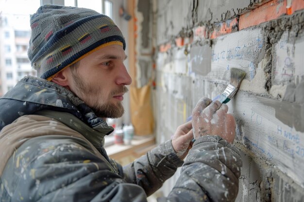 Foto ein mann malt die wände und die decke reparaturkonzept