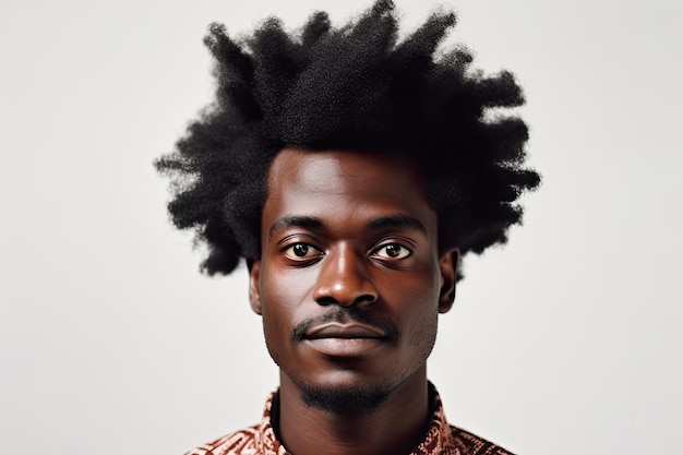 Ein Mann mit Afro-Frisur, der ein Retro-Modehemd trägt, isoliert