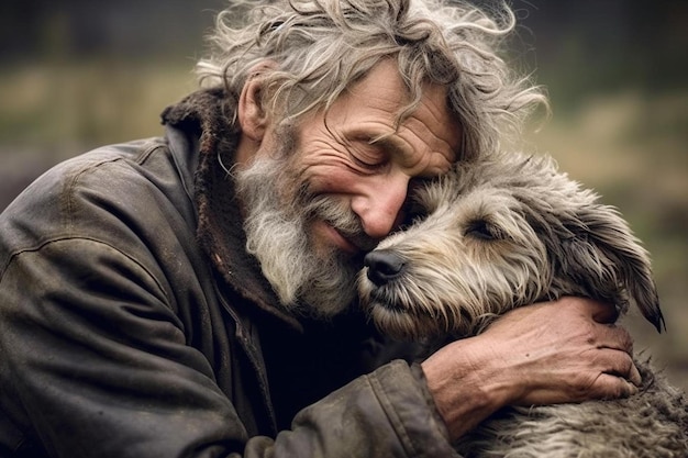 Ein Mann mit Bart und einem Hund