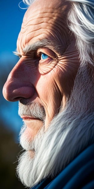 Ein Mann mit blauen Augen und langem Bart