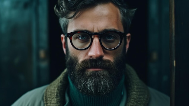 Ein Mann mit Brille und Bart schaut zu