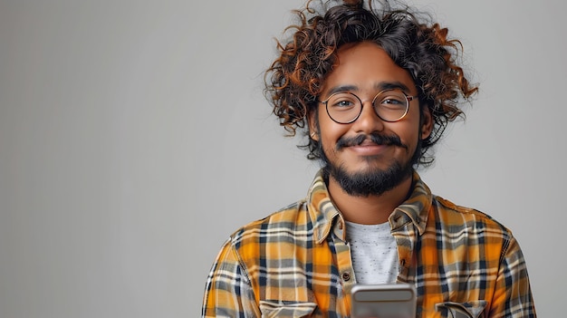 ein Mann mit Brille und einem gelben Hemd