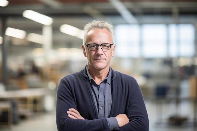 Foto ein mann mit brille und einem pullover, auf dem steht: