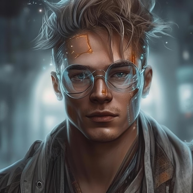 Ein Mann mit Brille und Steampunk-Stil