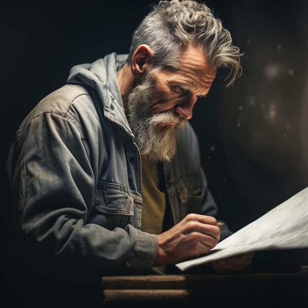 Ein Mann mit einem Bart und ein Buch mit dem Titel "Der Mann mit dem weißen Bart".