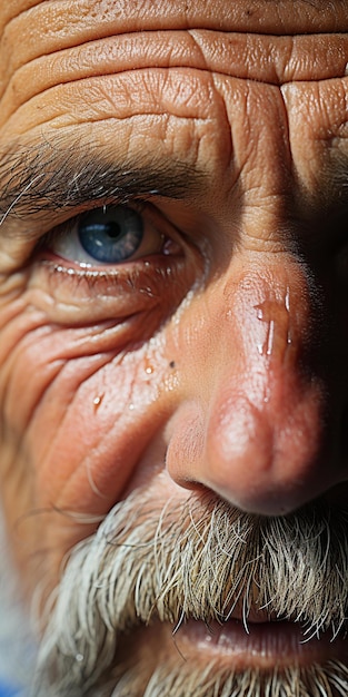 Foto ein mann mit einem blauen auge und einem weißen streifen im gesicht.