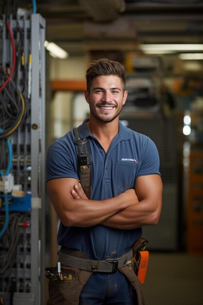 ein Mann mit einem blauen Polo-Shirt, auf dem geschrieben ist: Dell