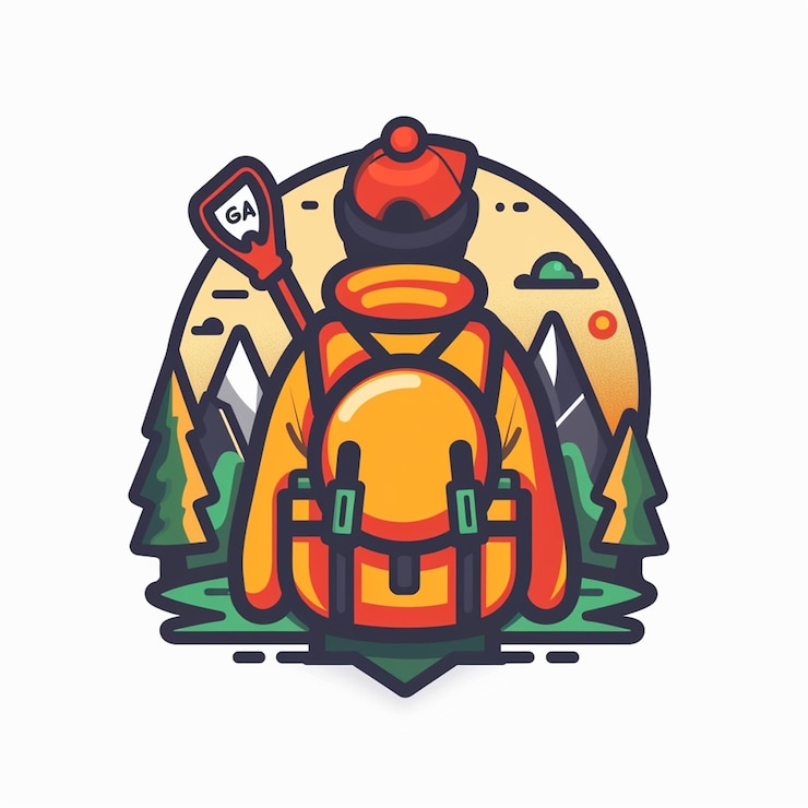 Foto ein mann mit einem rucksack und einer karte der berge darauf