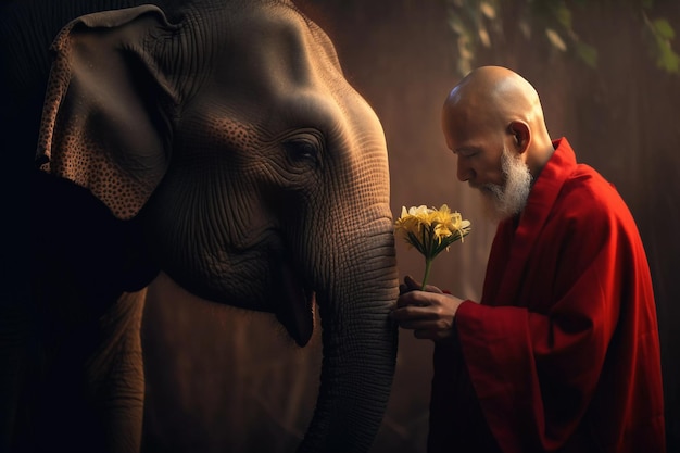 Ein Mann mit einem Turban und einer Blume in der Hand