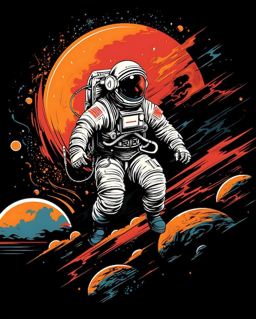 Ein Mann mit einer retro-Astronauten-Design-Szene