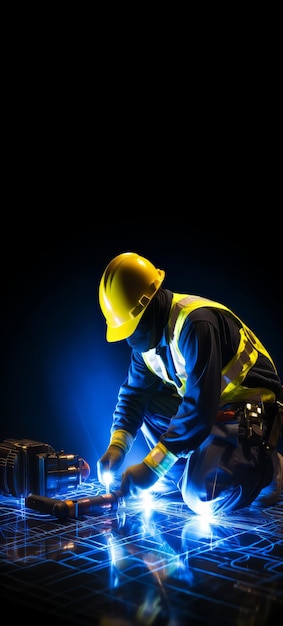 Ein Mann mit gelbem Helm arbeitet an der Metallverarbeitung