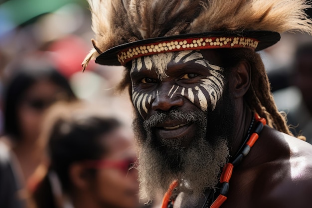 Ein Mann mit gemaltem Gesicht Aborigines Australien Konzept