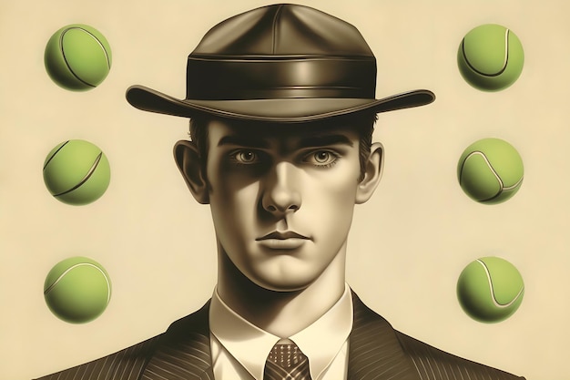Ein Mann mit Hut und Anzug mit grünen Kreisen darauf