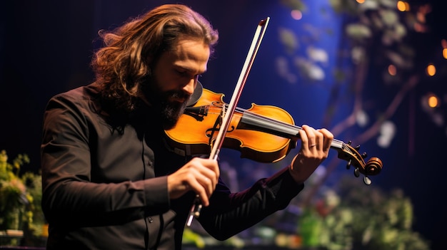 Ein Mann mit langen Haaren, der eine Geige spielt