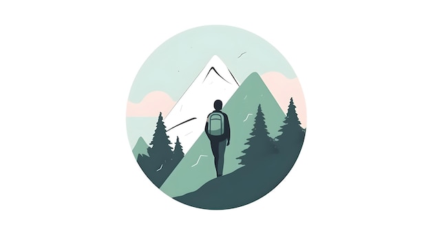 Ein Mann mit Rucksack geht vor einer Berglandschaft spazieren.