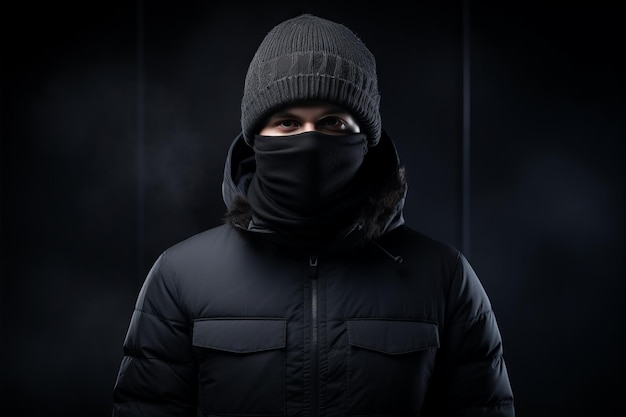 ein Mann mit schwarzer Gesichtsmaske und Winterjacke