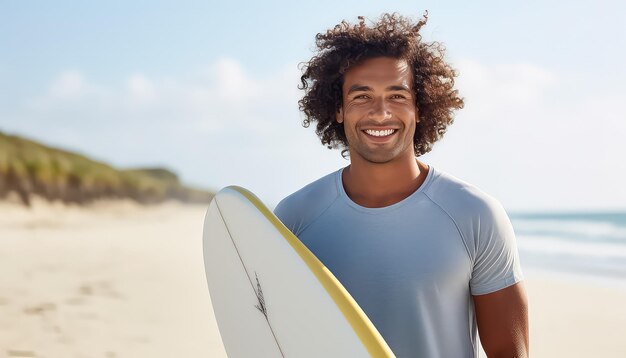 Ein Mann mit sportlichem Körper am Strand an einem sonnigen Tag