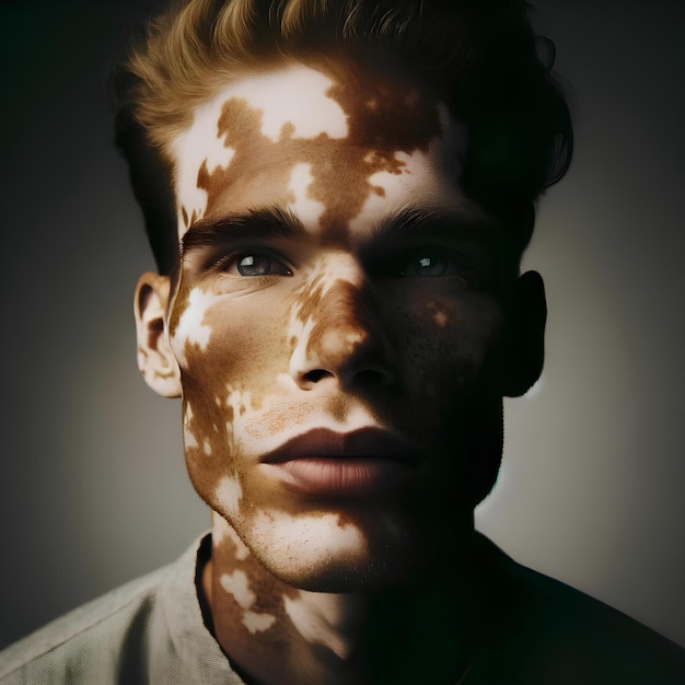 Foto ein mann mit vitiligo in einem dramatischen porträt