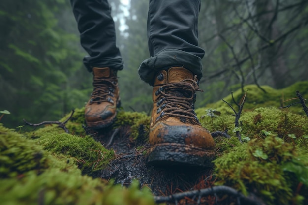 Ein Mann mit Wanderstiefeln schlängelt sich durch den Wald