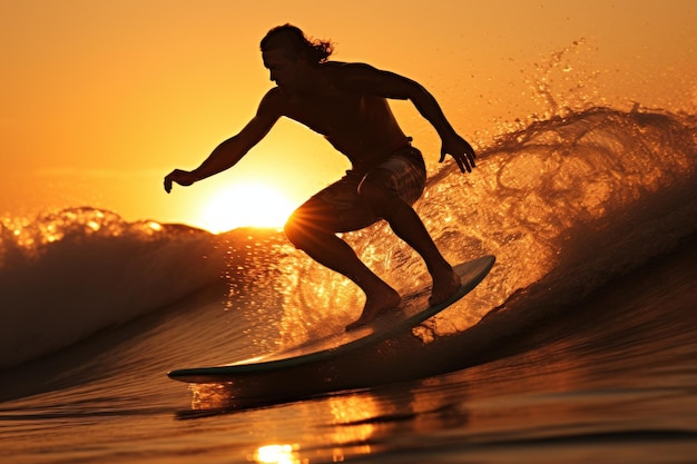 Ein Mann reitet auf einer Welle auf einem Surfbrett