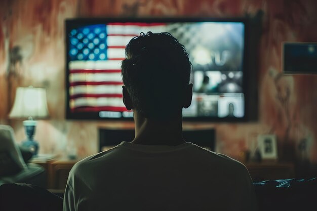 Foto ein mann schaut im wohnzimmer fernsehen