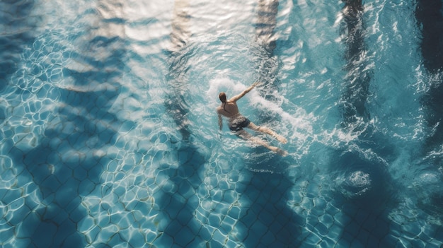 Ein Mann schwimmt in einem Pool mit den Worten "das Wort" auf der Unterseite.