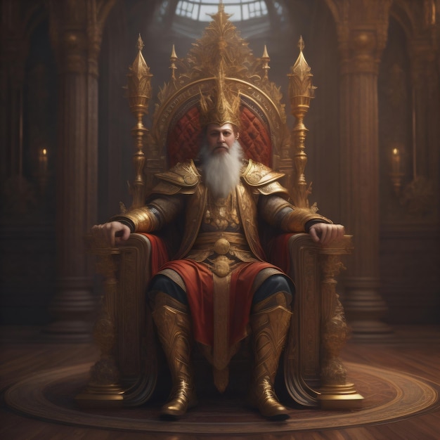 Ein Mann sitzt auf einem Thron mit einer goldenen Krone.