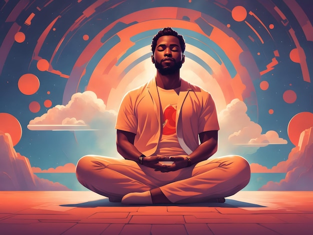 Ein Mann sitzt mitten in einer Meditationspose