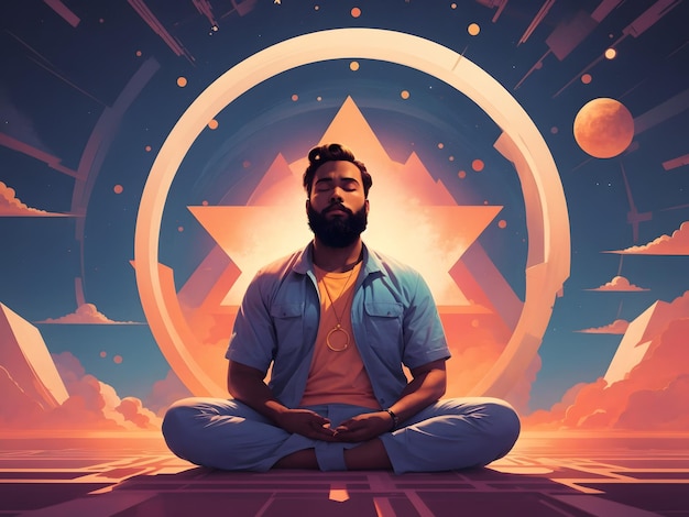 Ein Mann sitzt mitten in einer Meditationspose