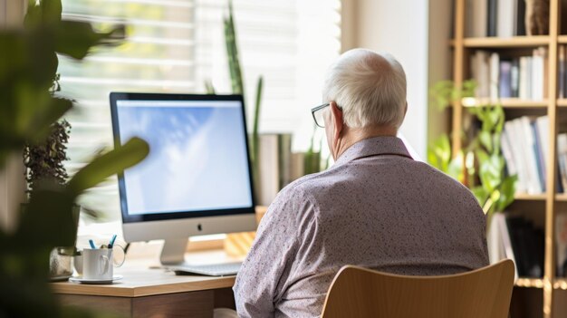 Ein Mann sitzt vor einem Computer auf einem Schreibtisch