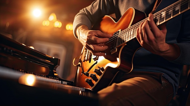 ein Mann spielt Gitarre vor einem Fenster.