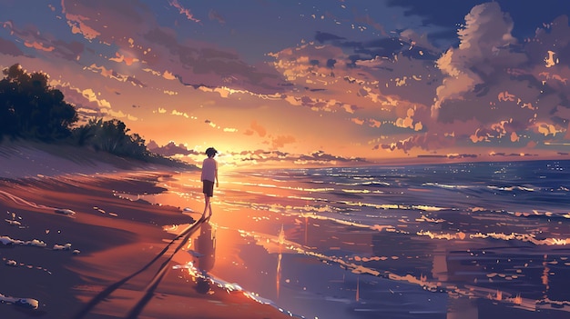 ein Mann steht am Strand und beobachtet den Sonnenuntergang
