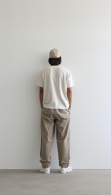 Ein Mann steht in einem Raum mit einem Hut auf dem Kopf und einem weißen Hemd, auf dem "nein" steht.