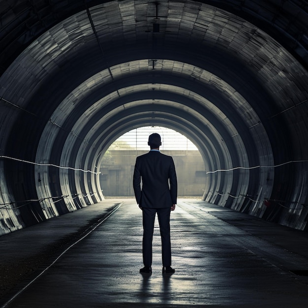 ein Mann steht in einem Tunnel mit einem Mann, der vor ihm steht.